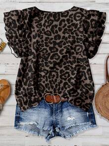 Mellowie Women's Casual Leopard Print Cap Sleeve Blouse, Summer Spring - Multicolor - View 2