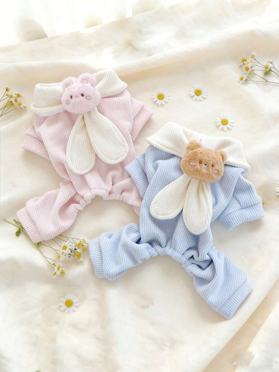 PETSIN 1件宠物服装，配有可爱卡通娃娃领带，猫狗穿着连体衣，柔软舒适。 - 彩色 - 查看 1