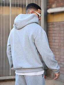 Devon Thys 男士休闲双层连帽拼接连帽衫 - 淺灰色 - 查看 2