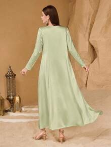 SHEIN Najma 优雅花卉装饰拼接薄纱袖女士长袖奢华连衣裙 - 薄荷綠 - 查看 2