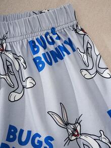 LOONEY TUNES X SHEIN Tween Boy Cartoon Letter Print Crew Neck Short Sleeve Top And Shorts Casual Loungewear Set - Multicolor - View 4