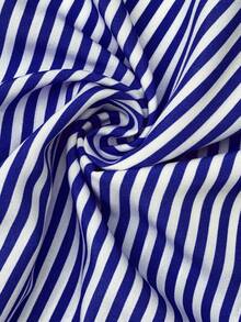 SHEIN 夏季孕妇休闲条纹纽扣短袖连衣裙 - 藍色 - 查看 8