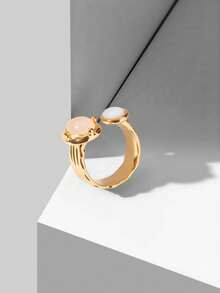 MOTF PREMIUM PRE18K GOLD-PLATED NATURAL PINK STONE TEXTURE RETRO NICHE RING - Yellow Gold - View 4