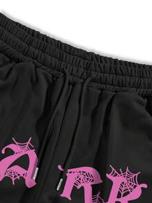 Manfinity EMRG Pantalones de chándal holgados para hombres con estampado de letras, cintura con cordón y bolsillos en diagonal - Negro - Ver 5