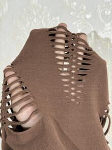 Jeanoix Women's Sexy Brown Hollow-Out Short Sleeve Mini Dress - Brown - View 7