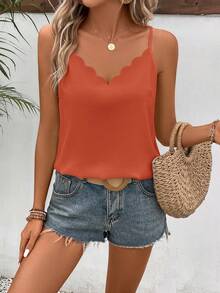 SHEIN Frenchy 扇贝边细条纹吊带背心 - 鏽棕色 - 查看 6