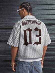 AXEPEAK 男士休闲格子字母数字印花衬衫，夏季 - 彩色 - 查看 3