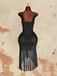 Sunspun Vestido justo sem mangas com detalhes franzidos, tamanho grande - Preto - Ver 2