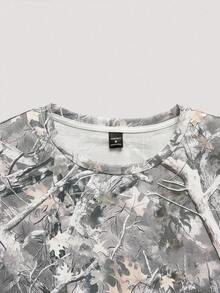 Open Phase 男士宽松版型枯枝迷彩印花 T 恤，休闲时尚，适合日常穿着 - 灰色 - 查看 3