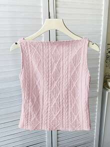SHEIN 少女粉色纹理针织翻领无袖衬衫 - 粉色 - 查看 2