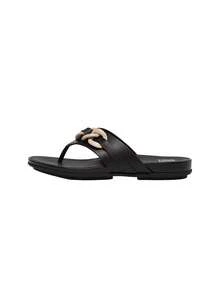 Fitflop Gracie Rubber-Chain Leather Toe-Post Women's Flip-Flops Black GA8 - Czarne - Zobacz 3
