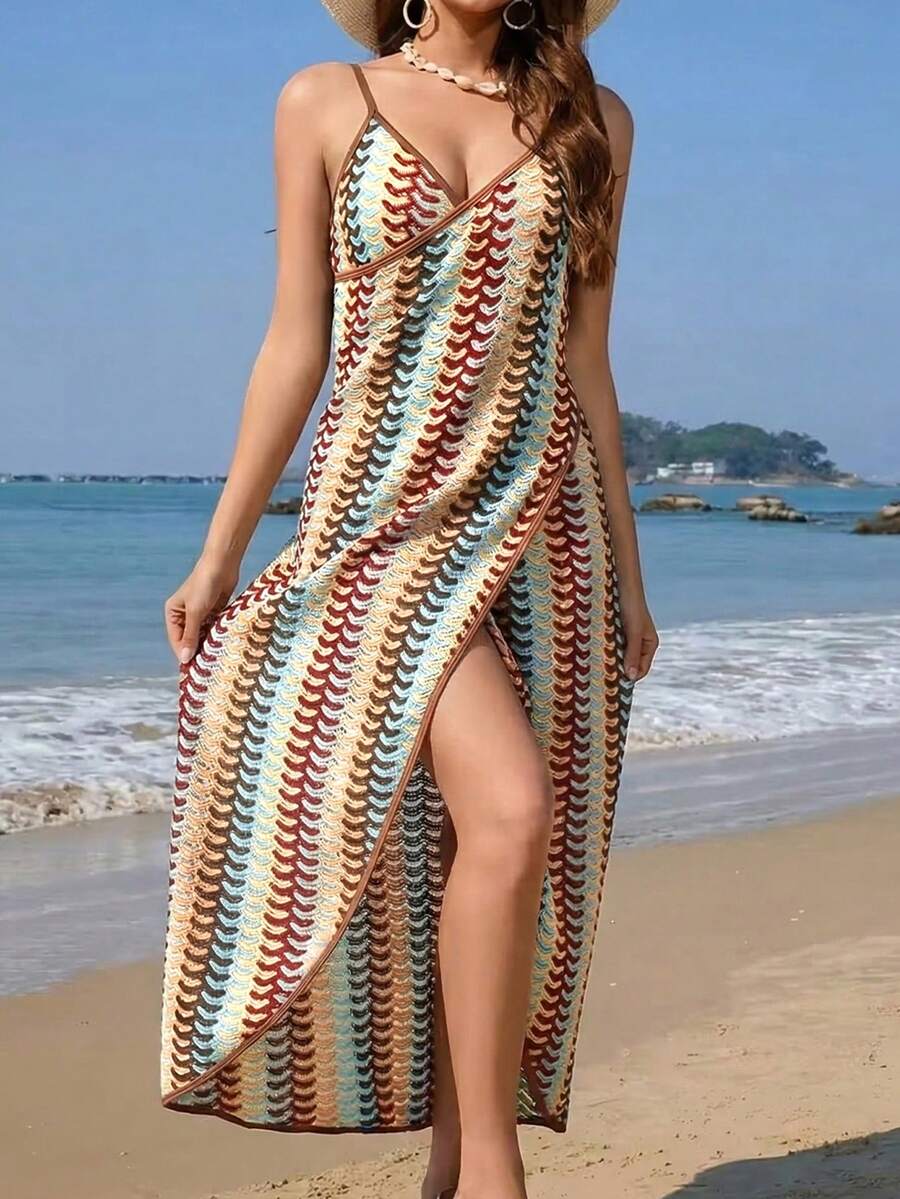 Swim Chiccia Women's Latest Fashion Bohemian Minimalist Beach Vacation Clothing, Lightweight Fabric, Midi Length Kimono Cover Up, Suitable For Spring, Summer And Autumn - Multicolor - View 1