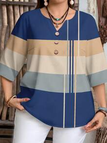 EMERY ROSE Women's Colorblock Minimalist Casual Short Sleeve Shirt - Multicolor - View 4