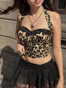 MainGRL Áo kiểu nữ họa tiết da báo, cổ yếm, lưng hở, gợi cảm, thích hợp cho hẹn hò và tiệc tùng. - Nhiều màu - Xem 6