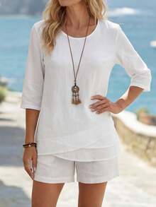 EMERY ROSE Fall Women ClothesCrew Neck Long Sleeve Floral All-Over Print Casual Top - White - View 3