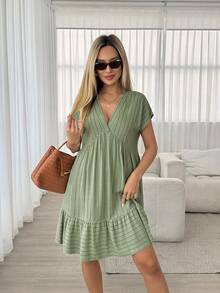 Easowa Women's Striped V-Neck Ruched Casual Party & Travel Mini Dress - Multicolor - View 3