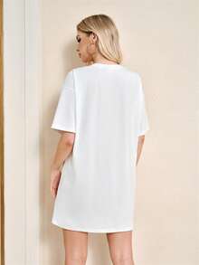 TOM & JERRY X SHEIN Women's Cartoon Print Round Neck Short Sleeve Casual Mini Dress - White - View 2