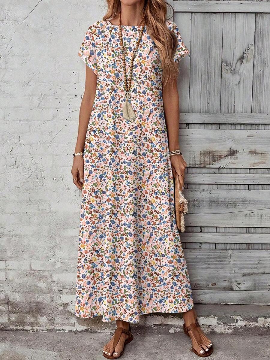 EMERY ROSE Đầm họa tiết hoa màu nước hồng tối giản, phong cách thường ngày, đa năng dành cho nữ, phù hợp cho mùa xuân/hè và thu, trang phục mùa thu cho nữ, đầm thường ngày cho nữ, đầm thanh lịch cho nữ, đầm hè cho nữ, đầm nghỉ dưỡng cho nữ, đầm hoa dại cho nữ, đầm thường ngày cho nữ, đầm mùa xuân cho nữ - Nhiều màu - Xem 1