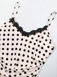 SOLERSUN 大码女装春夏优雅通勤复古性感商务老钱风休闲无袖V领情人节婚礼季派对假日音乐节黑色性感蕾丝吊带收腰显瘦超高腰臀比短袖遮臀白色波点中长连衣裙 - 杏色 - 查看 7