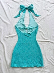 Soleia 女士休闲度假、海滩婚礼宾客、毕业典礼、早午餐、圣帕特里克节、春假、复活节、音乐节等场合的优雅波西米亚热带风情露背紧身迷你连衣裙，适合秋冬季穿着。 - 水鴨藍 - 查看 2