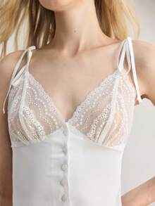 Ocili Women's Lace Patchwork Camisole & Long Pants Pajama Set - White - View 4