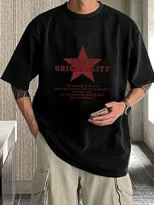 DAZY Áo thun nam tay ngắn cổ tròn in chữ, kiểu dáng thường ngày, đa năng. - màu đen - Xem 3