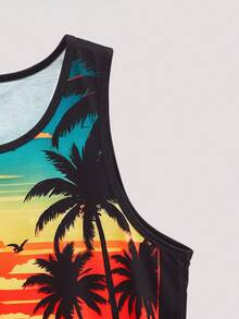 Open Phase 男士夏季熱帶印花背心 - 黑色 - 查看 5