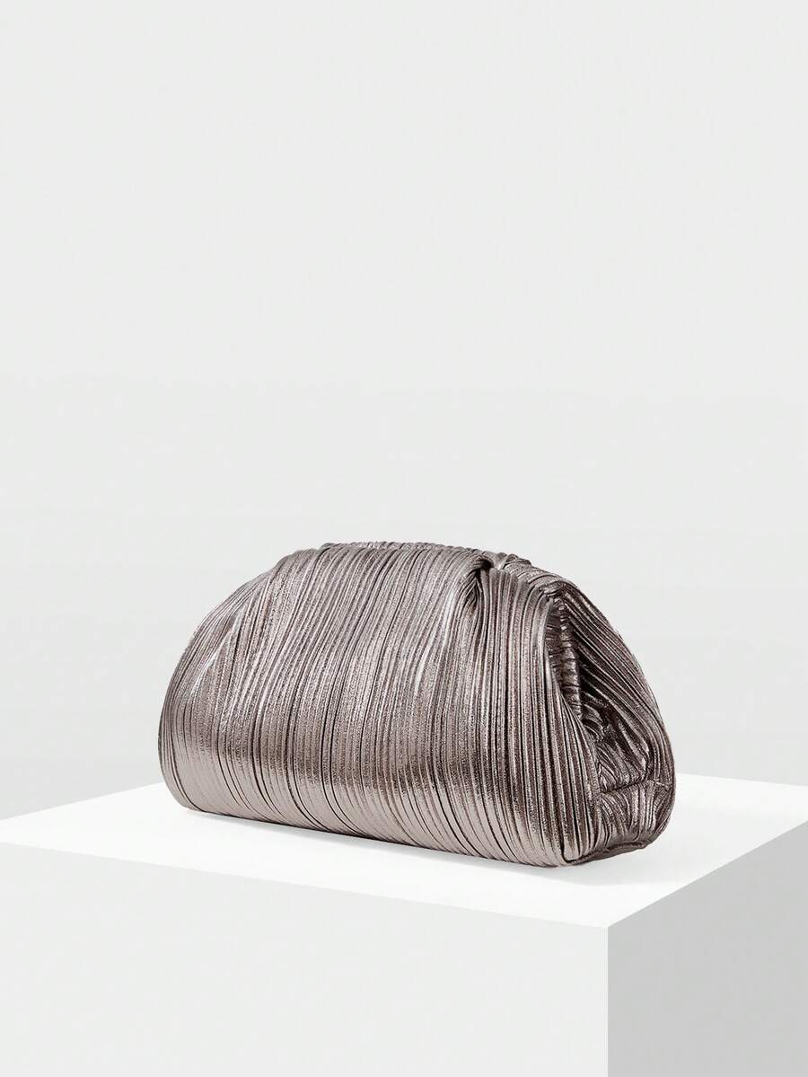 MOTF PREMIUM LADIES CLUTCH BAG, EXQUISITE MINIMALIST PLEATED DINNER BAG - Gun gray - View 2