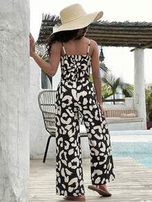 SHEIN Tween Girl Casual Leopard Print Camisole And Wide Leg Pants Set,Kids - Black - View 2