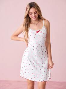 Bonmuse Women's Romantic Knitted Heart Pattern V-Back Bow Splice Nightgown - White - View 5