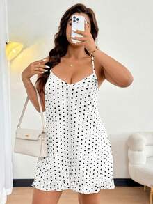 Easura 波点吊带A字荷叶边下摆优雅度假连体裤（女款） - 黑與白 - 查看 6