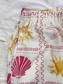 Women's Casual Short Sleeve Loose Summer Fashion Vacation Set - Pink - View 6