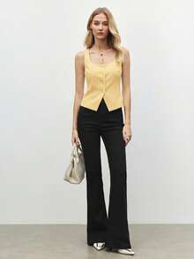 BizChic Gilet Blazer da donna di colore unito, elegante formale casual per pendolarismo ufficio appuntamento vacanza Giorno dell'Indipendenza stagione di laurea festival musicale snellente elegante versatile di alta gamma estivo sociale festa vacanza uscita spiaggia quotidiano francese retrò minimalista fresco - Giallo - Visualizzare 3