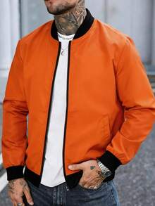 Manfinity Homme Men's Baseball Collar Zip-Up Casual Versatile Daily Wear Long Sleeve Jacket - Orange - View 2