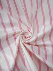 TOM & JERRY X SHEIN 女童夏季休闲条纹卡通印花短袖衬衫和裤子睡衣套装 - 淺粉色 - 查看 6
