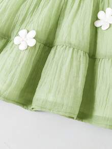 SHEIN 女宝宝可爱夏季度假绿色3D立体花朵吊带裙 - 綠色 - 查看 7
