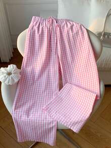 Comfortcana 女士撞色格纹休闲裤 - 粉色 - 查看 4