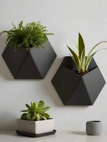 Wall-Mounted Flower Pots, Geometric-Shaped Hanging Herb Planters, Multi-Functional Wall Storage Boxes Suitable For Office Supplies, Succulents, And Small Items (Black/Grey/White) - A - View 6