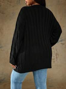 Truni Áo khoác Cardigan vá túi thả vai Plus, cho mùa đông - màu đen - Xem 2