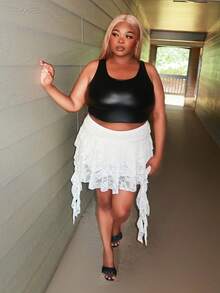 Enliva Váy ngắn ren trắng gợi cảm cỡ lớn đi nghỉ mát thường ngày có viền xếp nếp kèm quần short an toàn để ngăn váy bị hở, phù hợp cho mùa hè, lễ hội âm nhạc, mùa tựu trường - trắng - Xem 6