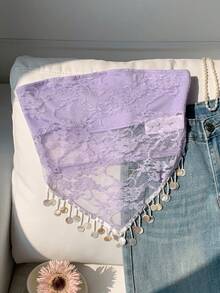 Comfortcana 女士蕾丝边流苏下摆抹胸上衣，适合夏季度假 - 淡紫色 - 查看 3