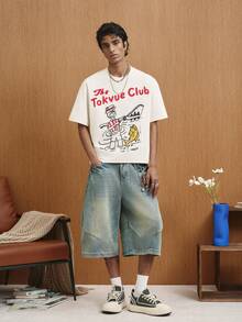 TOKVUE Camiseta casual de hombre con estampado de dibujos animados, verano - Blanco - Ver 4