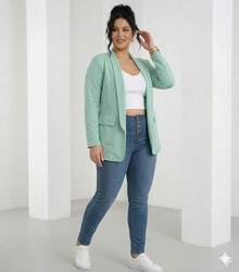 Blazer Casual Women Lapel Collar Elegant Straight Cut Long Sleeve Soft Lightweight Office Versatile Comfortable Modern Silhouette Stylized Basic Indispensable - 薄荷綠 - 查看 5