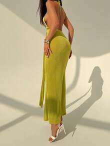 Aloruh 性感V领露背无袖褶皱连衣裙，适合度假、约会、派对、婚礼宾客等场合，绿色美人鱼连衣裙，薄荷绿连衣裙，圣帕特里克节连衣裙 - 薄荷綠 - 查看 7