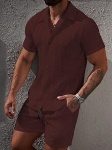 Manfinity CasualCool Men's Casual Button-Down Short Sleeve Shirt Set - Burgundy - View 3