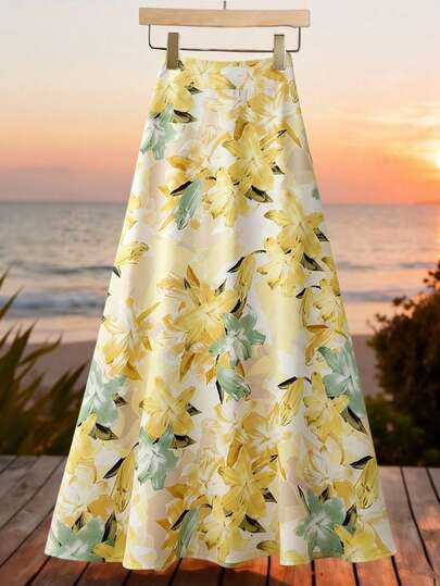 GlowEve 优雅休闲日常海滩度假印花喇叭裙女装