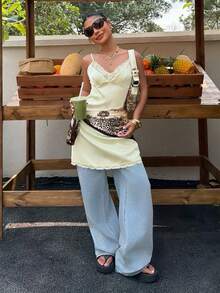 Muchica 女士撞色蕾丝性感吊带迷你连衣裙 - 淡黃色 - 查看 9