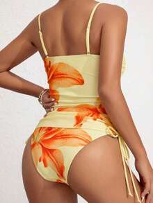 SHEIN Swim 女士印花坦克比基尼泳衣套装，优雅度假休闲风女士泳衣两件套黄色泳装女士泳衣收腹黄色泳衣上装Y2K泳衣女士泳衣套装女士沙滩装女士夏季服装女士泳装夏季服装女士沙滩泳衣女士沙滩装坦克比基尼新款女士泳装女士泳衣套装女士连体比基尼 - 彩色 - 查看 2
