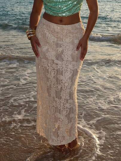 SHEIN BAE Plus Size Women Solid Color Casual Versatile Date/Travel A-Line Skirt,Elegant Women's Long Skirt, White Skirt,Party Skirt,Elegant Women's Skirt,Halloween Costumes,Summer,Summer Holiday Outfits,Spring Break Outfits ,Valentine Outfits For Women,Valentine's Day Outfit,Carniva,Carnival Women Look 2026,Plus Size,Curve,Elegant Outfits For Party,Beach Outfit For Women,Wedding Guest Party Skirt,Going Out,Vacation Outfits Women,Birthday Skirt For Women,Formal Skirt For Women,Plus Size Skirt For Women,Tea Party Outfit Women,Club Outfits Women Plus,Airport Outfit For Women Travel,A Gorgeous Apricot-Colored Sequined Midi Skirt, A Shimmering Sequined Midi Skirt.Elegant And Luxurious Midi Skirt, Long Skirt,Plus Size Women's Khaki Sequin Mermaid Hem Skirt,