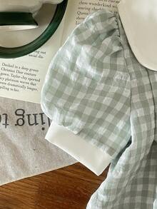 SHEIN Vintaside Kids Baby Mädchen Karokleid im Landhausstil, bequem & modisch, süß & vielseitig, 3D Kirsche Dekor, Frühling/Sommer - Grün - Übersicht 6
